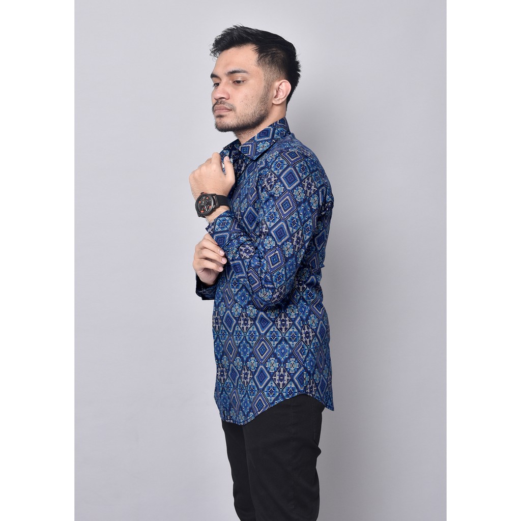 [READY BIG SIZE] Babedo Kemeja Batik Pria Slim Fit Motif Diamond Premium Lengan Panjang