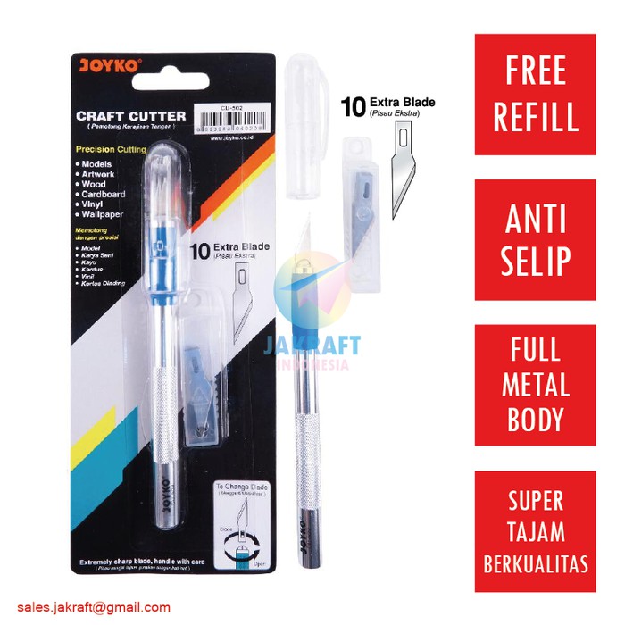 

Craft Pen Cutter Knife JOYKO CU-502 Metal + Bonus Refill 10 Blade / PISAU UKIR TAJAM