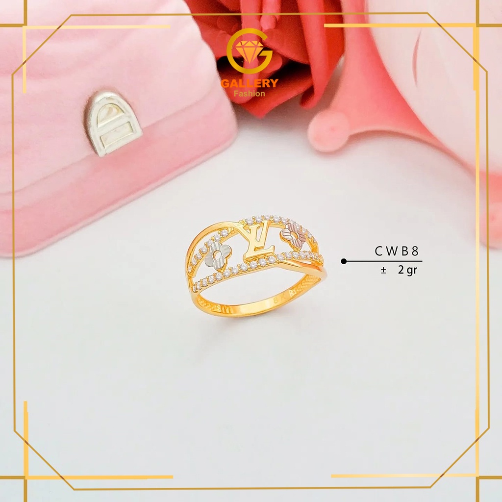 CINCIN WANITA DEWASA EMAS ASLI KADAR 300/6KARAT DAN 375/8KARAT KODE CWB 8 MODEL LOGO DENGAN HURUF L 