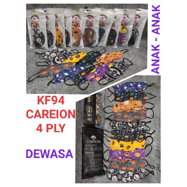 READY STOK 4 PLY MASKER KF 94 KF94 MERK CAREION CARE ION MOTIF HALLOWEEN DEWASA CHILD ANAK KIDS MASK