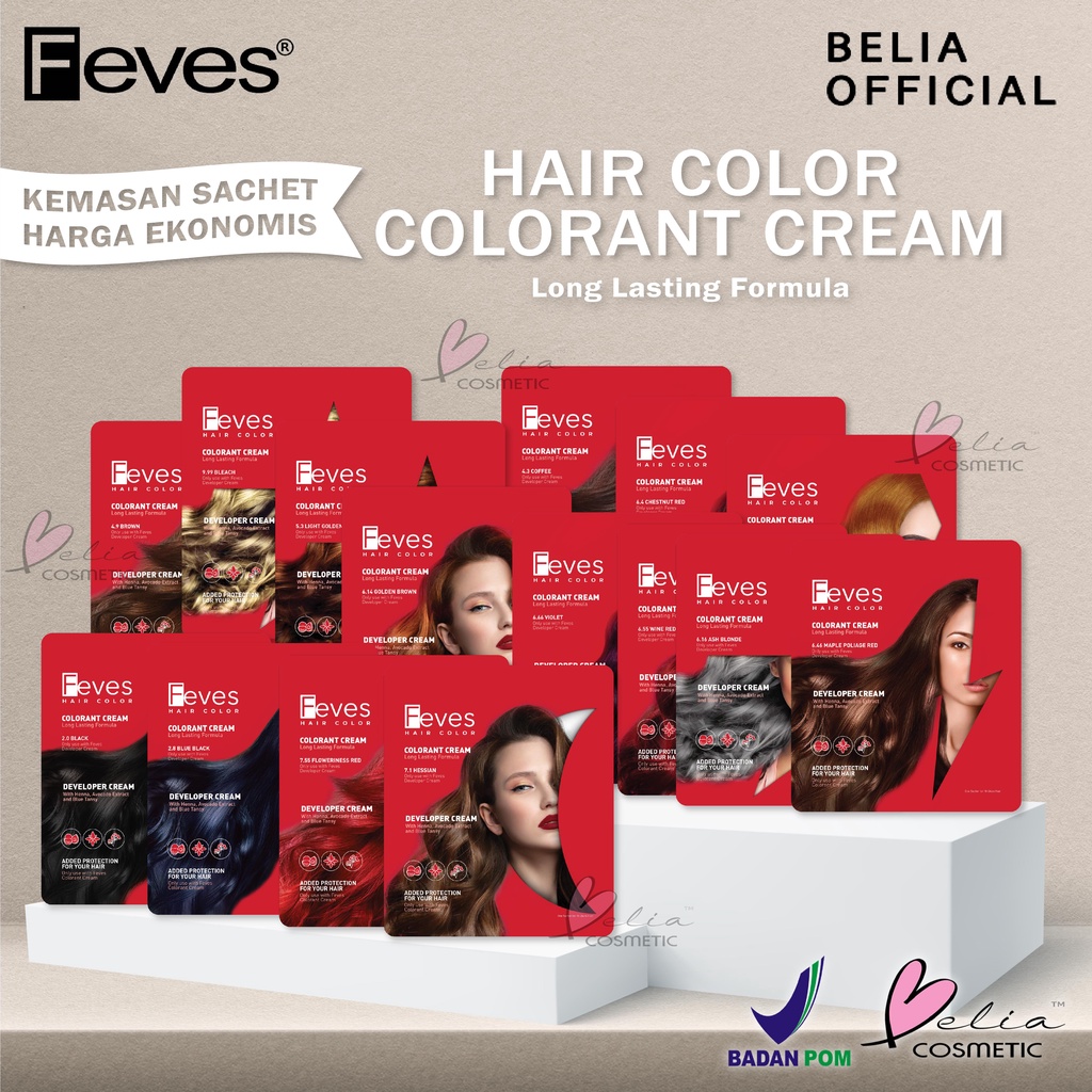 ❤ BELIA ❤ FEVES Colorant Cream | Hair Color | Cat Rambut | Cat Rambut Sachet (✔ BPOM)