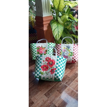 tas anyaman decoupage tanggung, tas cantik, tas wanita, tas murah , tashampers