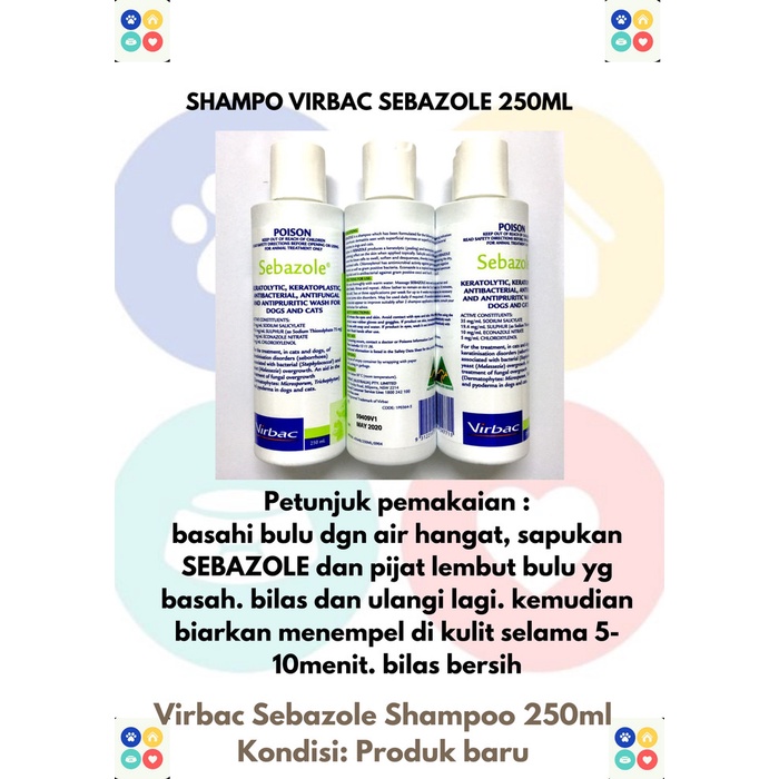 shampoo shampo VIRBAC SEBAZOLE obat jamur demodex anjing kucing 250ML