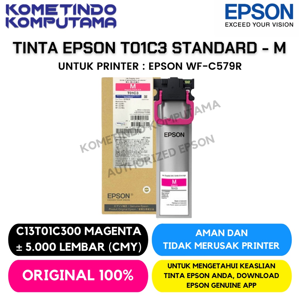 T01C Magenta STANDARD Tinta Epson Merah WorkForce Pro WF-C579R 100% ORIGINAL C13T01C300