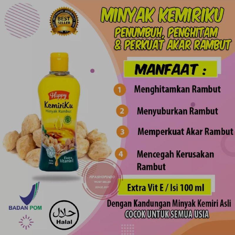 [PAKET HEMAT] HAPPY KEMIRIKU Shampoo + Minyak Penghilang Uban 100% Original Halal+BPOM - Shampoo+Minyak Rambut (100ml+100ml) - Penumbuh Rambut Botak - Perawatan Rambut Rusak Bercabang