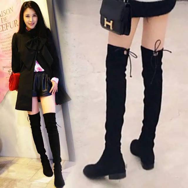 WOMAN AUTUMN WINTER VELVET LONG FLAT BOOTS SHOES SEPATU WANITA MUSIM DINGIN GUGUR