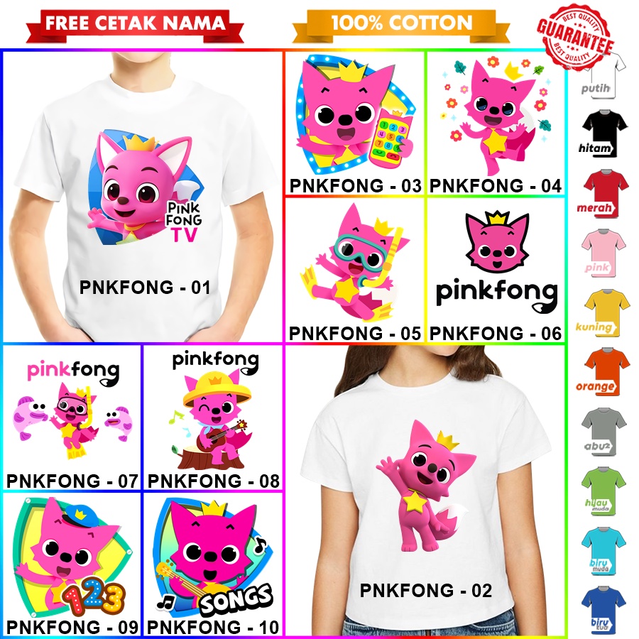 [FREE NAMA!!] Baju Kaos ANAK DAN DEWASA PINKFONG BANYAK MOTIF