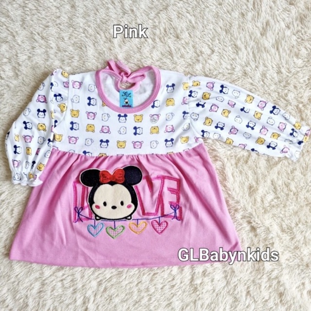 Rok Dress Bayi Lengan Panjang Bordir Minie Tsum Tsum All Size 6-12 Bulan SNI [Ecer]