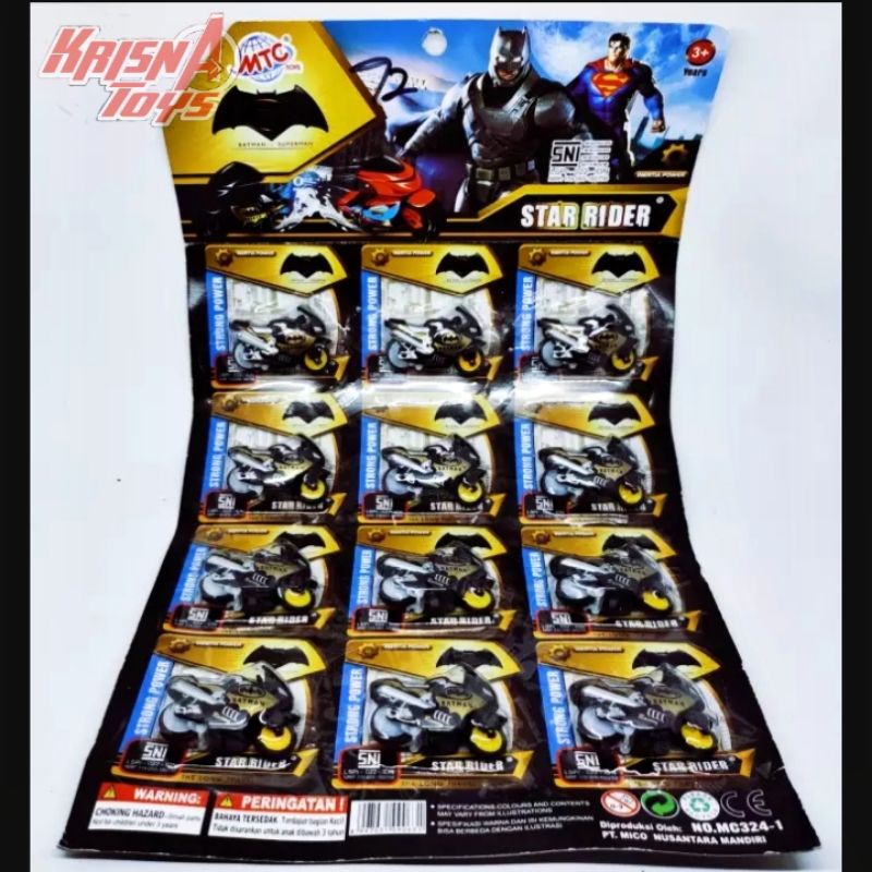 MAINAN ANAK MOTOR SUPERHERO BATMAN/MOTOR SPIN-GO MURAH isi 12 pcs/Lembar