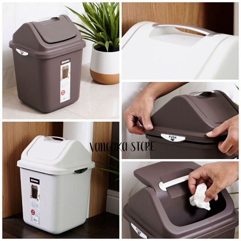 Tong sampah Plastik/Tempah sampah plastik tutup goyang 10Liter-Krisbow