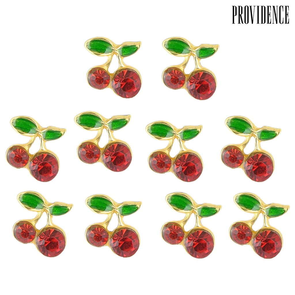 Providence 10Pcs Cherry Shape Nail Art Exquisite Workmanship Ultra-light DIY Shiny Nail Art Rhinestone Studs for Salon