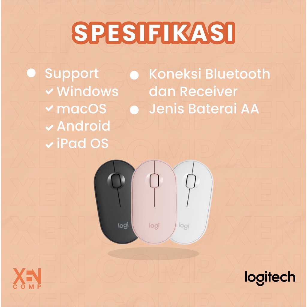 Mouse Wireless Bluetooth Logitech Pebble M350 Tanpa Kabel Optical Mouse Original Untuk Laptop Windows, Mac, Android, Chrome OS