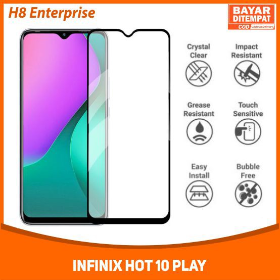 H8 Tempered Glass 9D Infinix Hot 10 Play Tempered Glass Full Layar Full Cover Full Glue