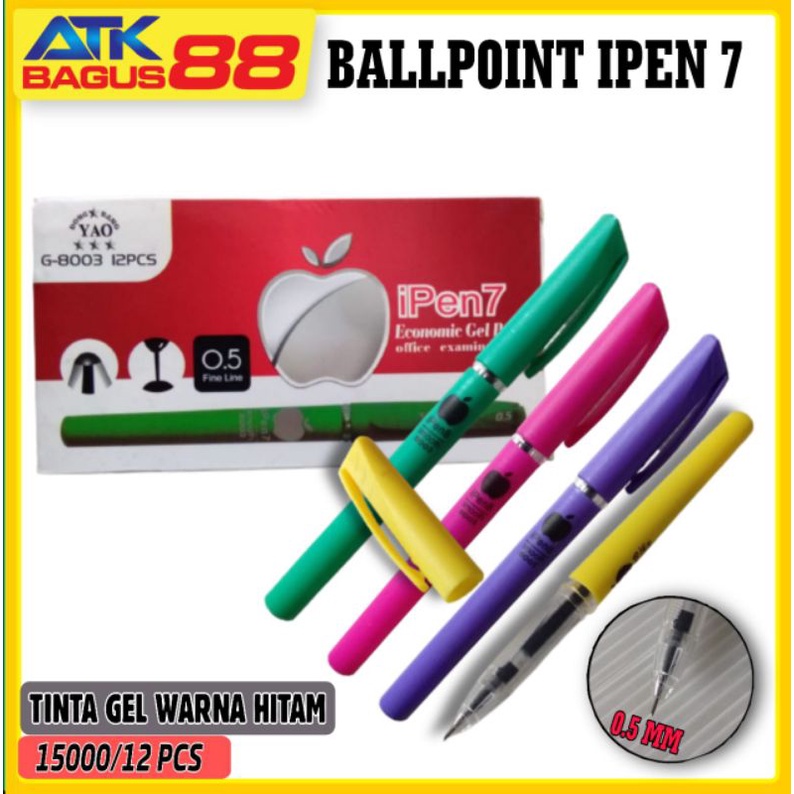 12pcs PULPEN GEL IPEN 7/pulpen logo apel/pulpen gell