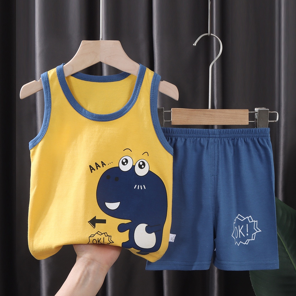 Setelan Kaos Singlet Anak Laki Laki Perempuan Katun Import Model Terbaru umur 1 2 tahun 9 12 24 bulan Pakaian Rumah Santai Harian Jalan Fashion Motif  Karakter Hewan Kartun Lucu Imut Cantik Kekinian