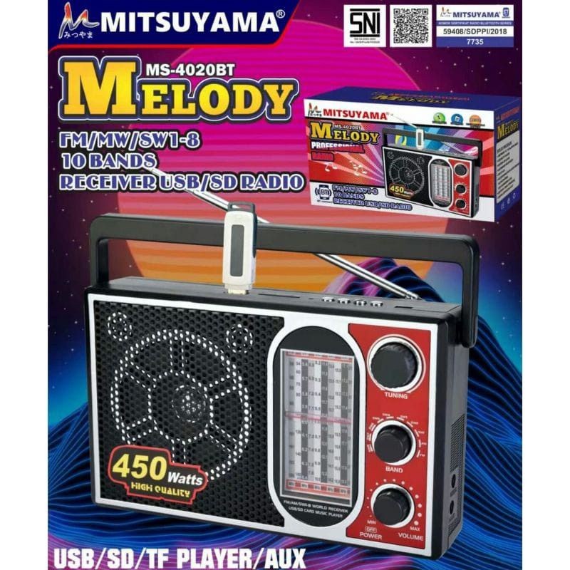 COD RADIO SPEAKER BLUETOOTH 10 BAND FM-MW-SW1-8 MITSUYAMA MS 4020 MELODY / RADIO 10 BAND MITSUYAMA MS-4020BT MELODY FM/MW/SW1-8 10BANDS RECEIVER USB/TF PLAYER/AUX