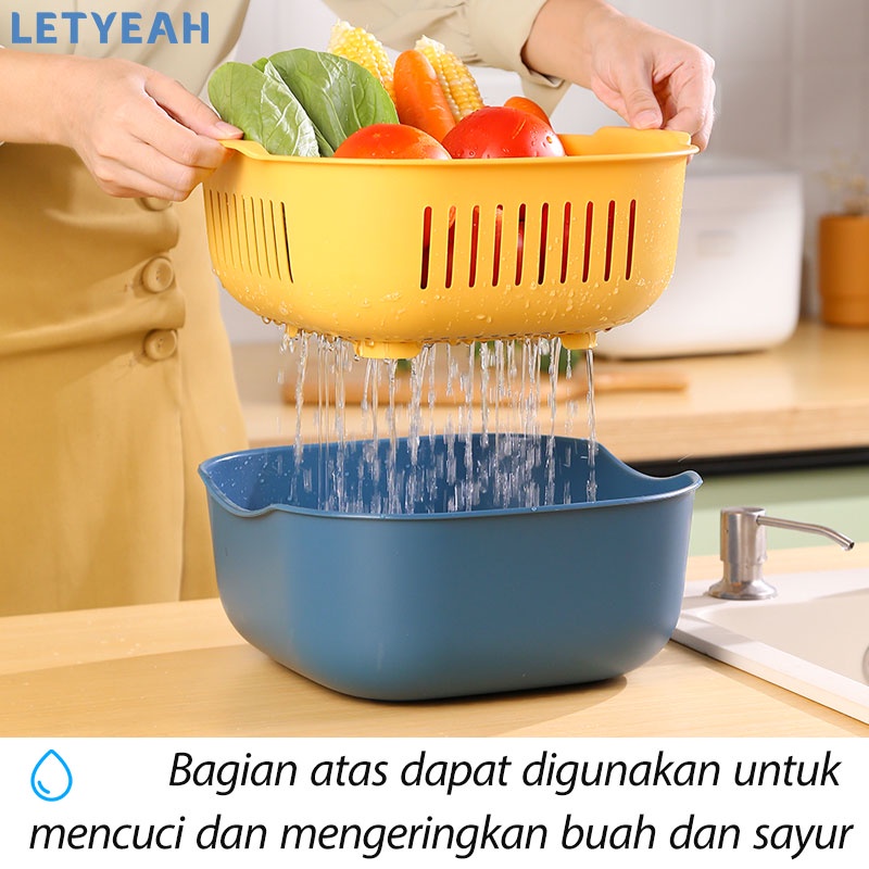 letyeah Baskom saringan buah sayur serbaguna 2in1 keranjang penyimpanan