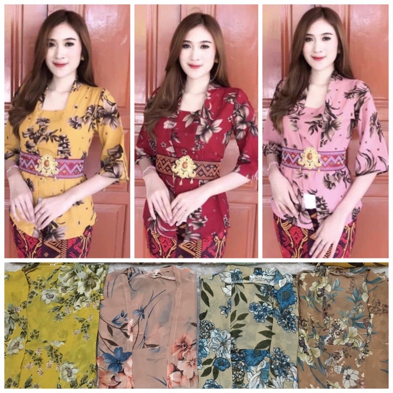 Kebaya Sifon Motif Bunga Lukis Dewasa / Kebaya Sifon Bali Tangan Lonceng / Kebaya Bali Print Dewasa