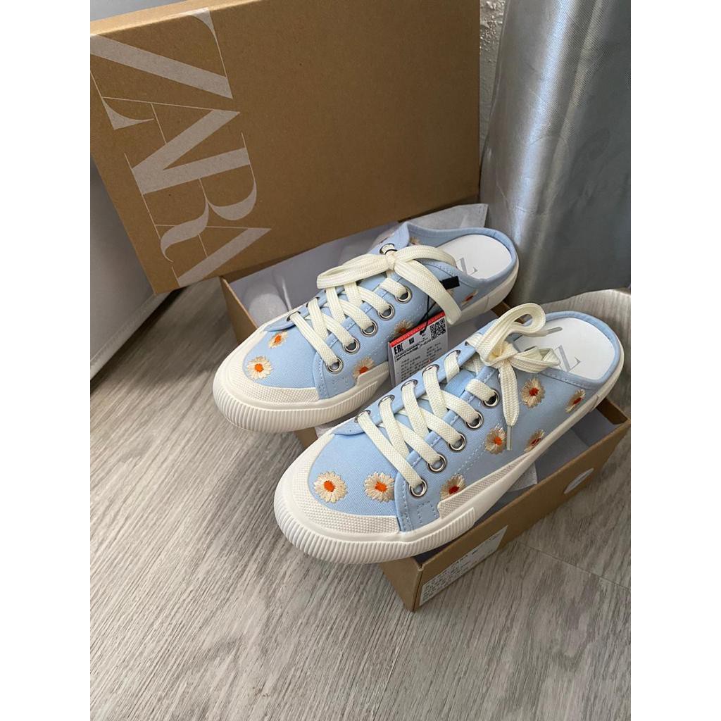 SEPATU ORIGINAL ZARA SNEAKER TALI SLIP ON 989 BORDIR BUNGA FLOWER CEWEK WANITA WOMAN IMPORT JAKARTA