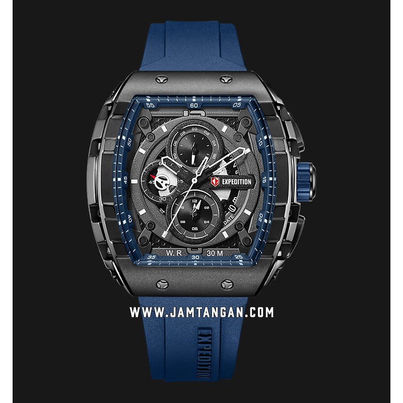 Expedition E 6782 MC RIPBUBA Chronograph Men Black Dial Blue Black Rubber Strap
