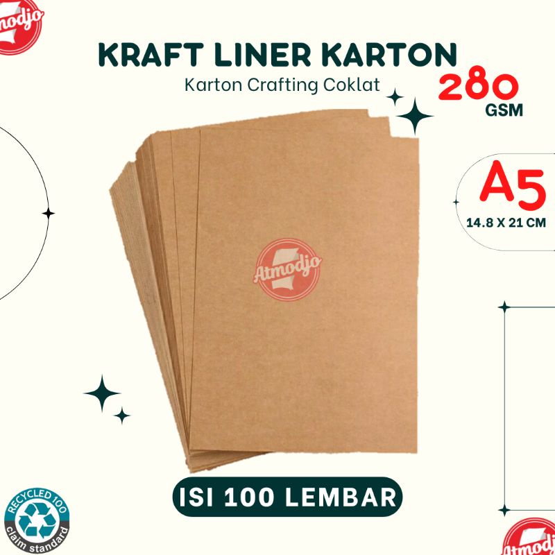 Jual Kertas Kraft Liner 280gr A5 (100 LEMBAR) | Kertas Karton Crafting ...