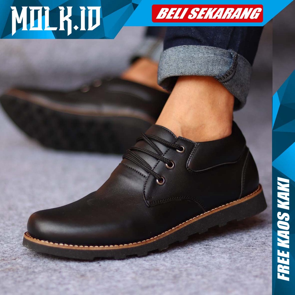 MOLK|Sepatu Formal Casual Pria Kulit PU Hitam Tali Pantofel Kerja Kantor Ori Footwear