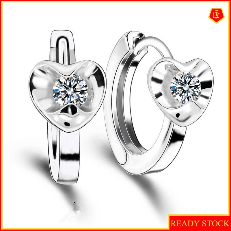 [Ready Stock]Heart-Shaped Diamond Earrings Fashionable Versatile