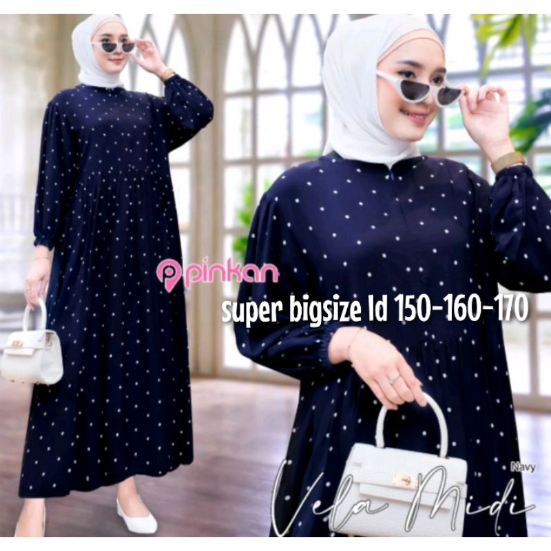 super Big Size MIDI DRESS POLKA MUAT LD 150-160-170 BB 100KG KE ATAs