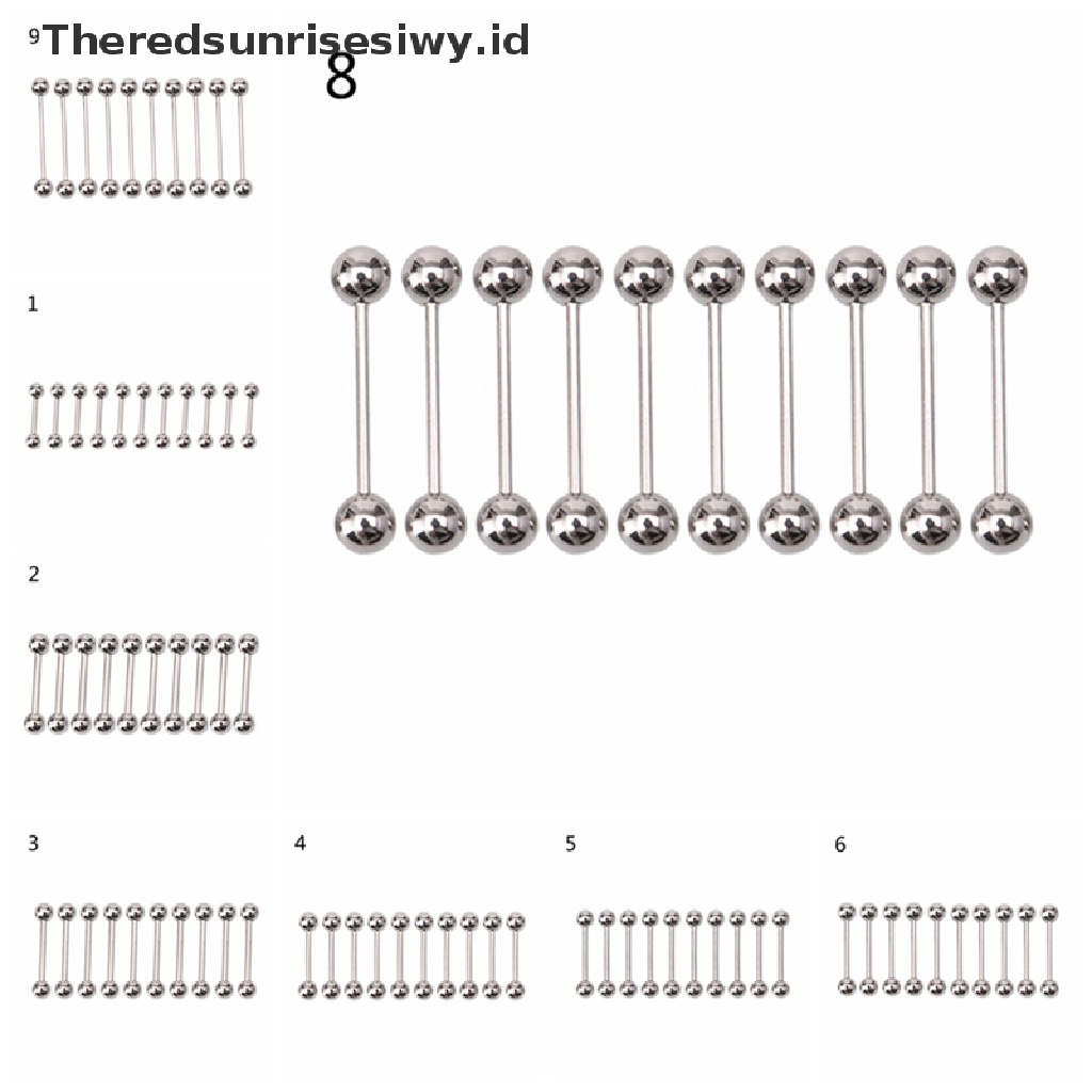 (Theredsunrisesiwy.Id) 10pcs Stainless Steel Lidah Nipple Ring Barbel Perhiasan Tindik Tubuh