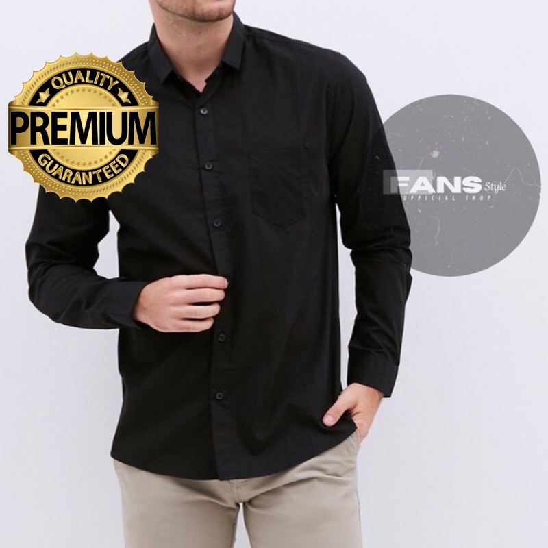 BAJU KEMEJA PRIA HITAM POLOS SLIMFIT MODERN LENGAN PANJANG ORIGINAL PREMIUM KERJA KANTOR CASUAL FORMAL KUALITAS TERBAIK