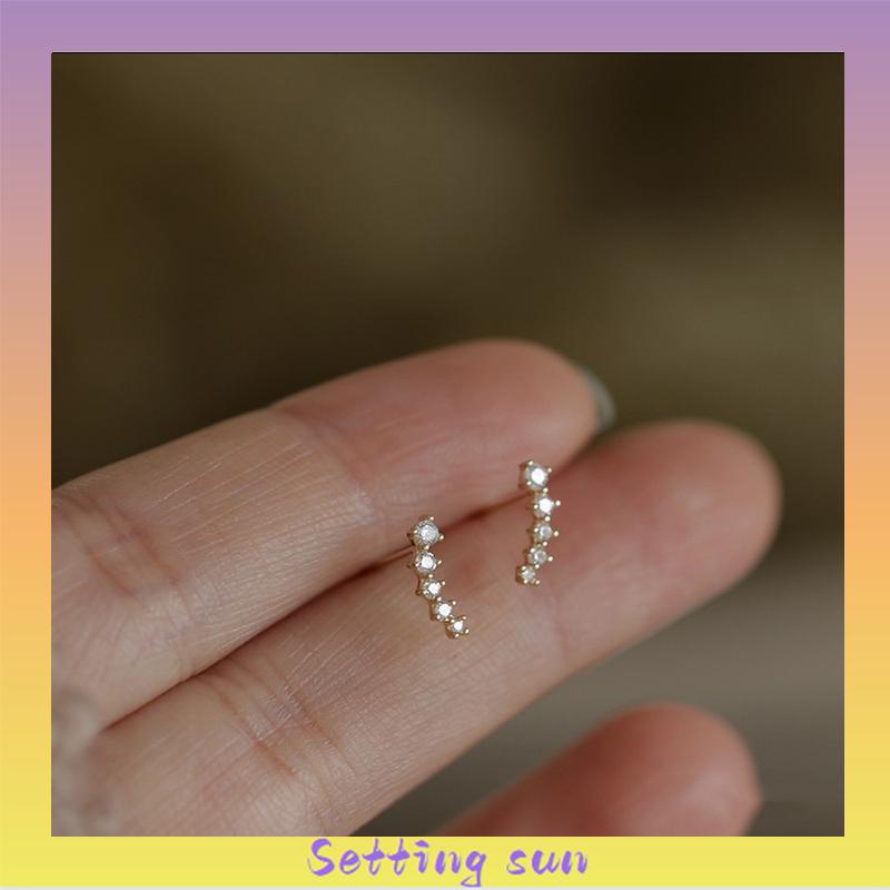 Deretan Kecil Anting-Anting Geometris Berlian Anting-Anting Zirkon Set Mikro Sederhana Anting-Anting Gandum Kecil yang Lucu TN