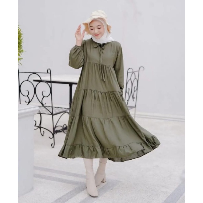 Zamy Midi Dress gamis ruffle gamis polos gamis dewasa dress kondangan gamis syari