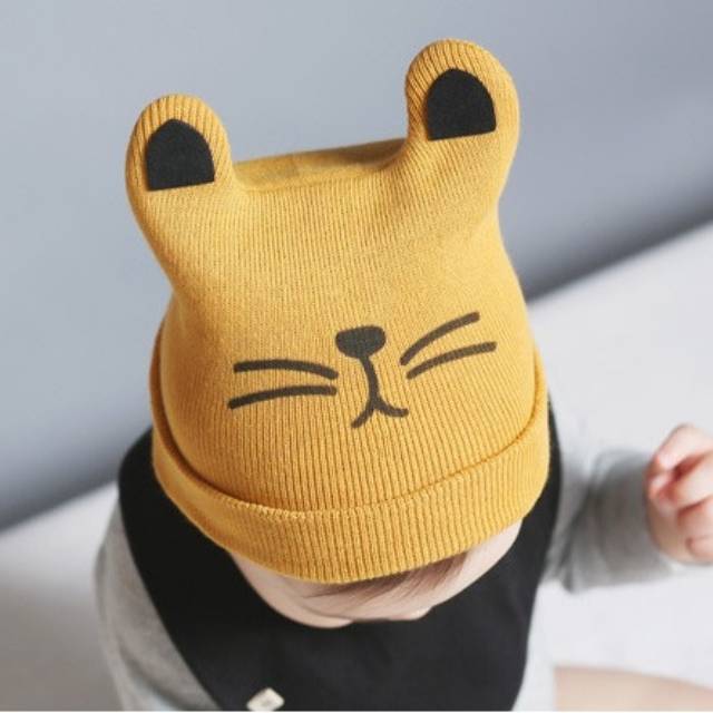 Topi kupluk bayi motif cat / Kupluk rajut bayi