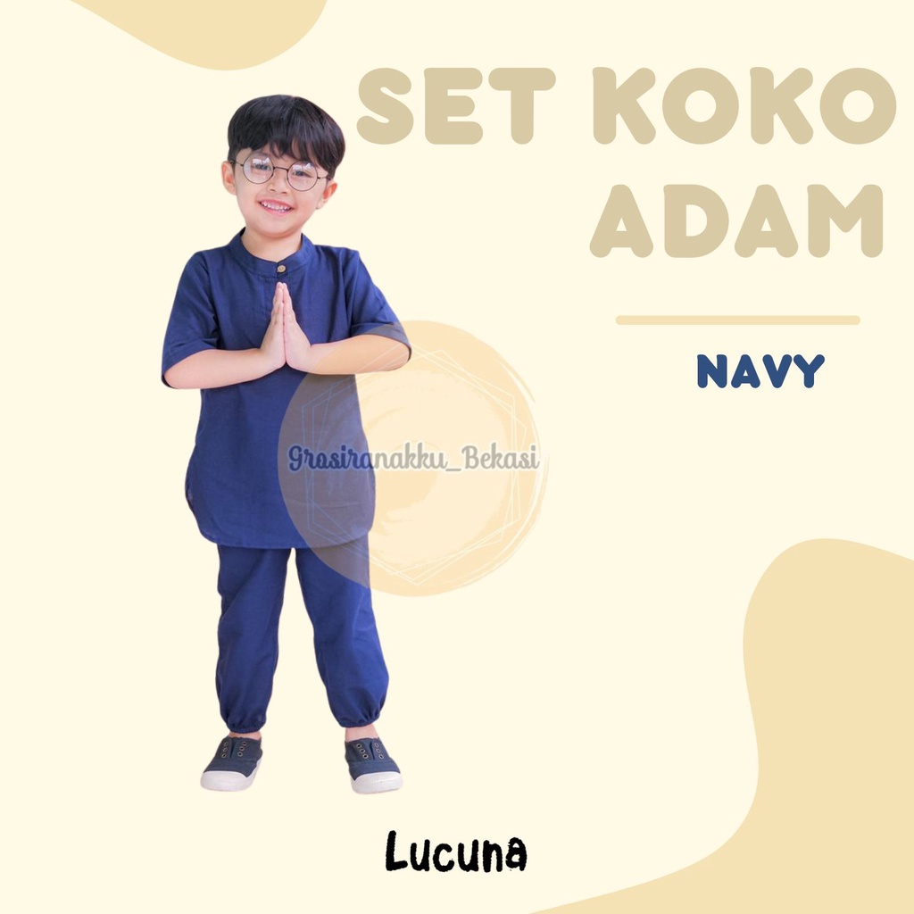 Setelan Anak Koko Adam Lucuna Linen Warna Navy 1-5thn