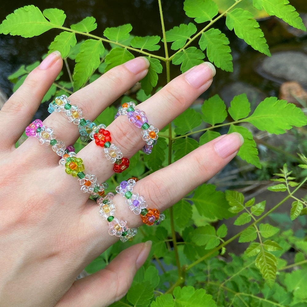 Transparent Beads Rings Elastic Korean Style Simple Cute Ring for Women Jewelry Fashion Accessories