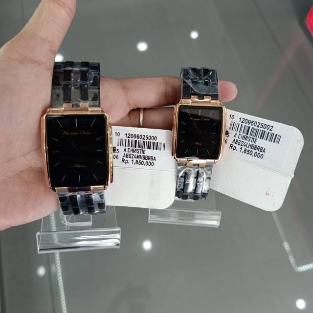 JAM TANGAN SEPASANG ALEXANDRE CHRISTIE AC 8612 /8624 ASTERIA BLACK RING PETAK ORIGINAL GARANSI 1