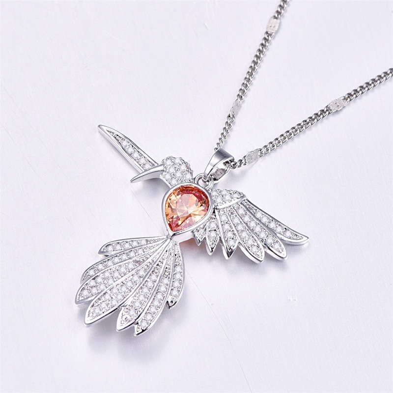 Kalung Rantai Sterling Silver 925 Dengan Liontin Burung Kolibri Hias Kristal / Berlian Pink Untuk Wanita