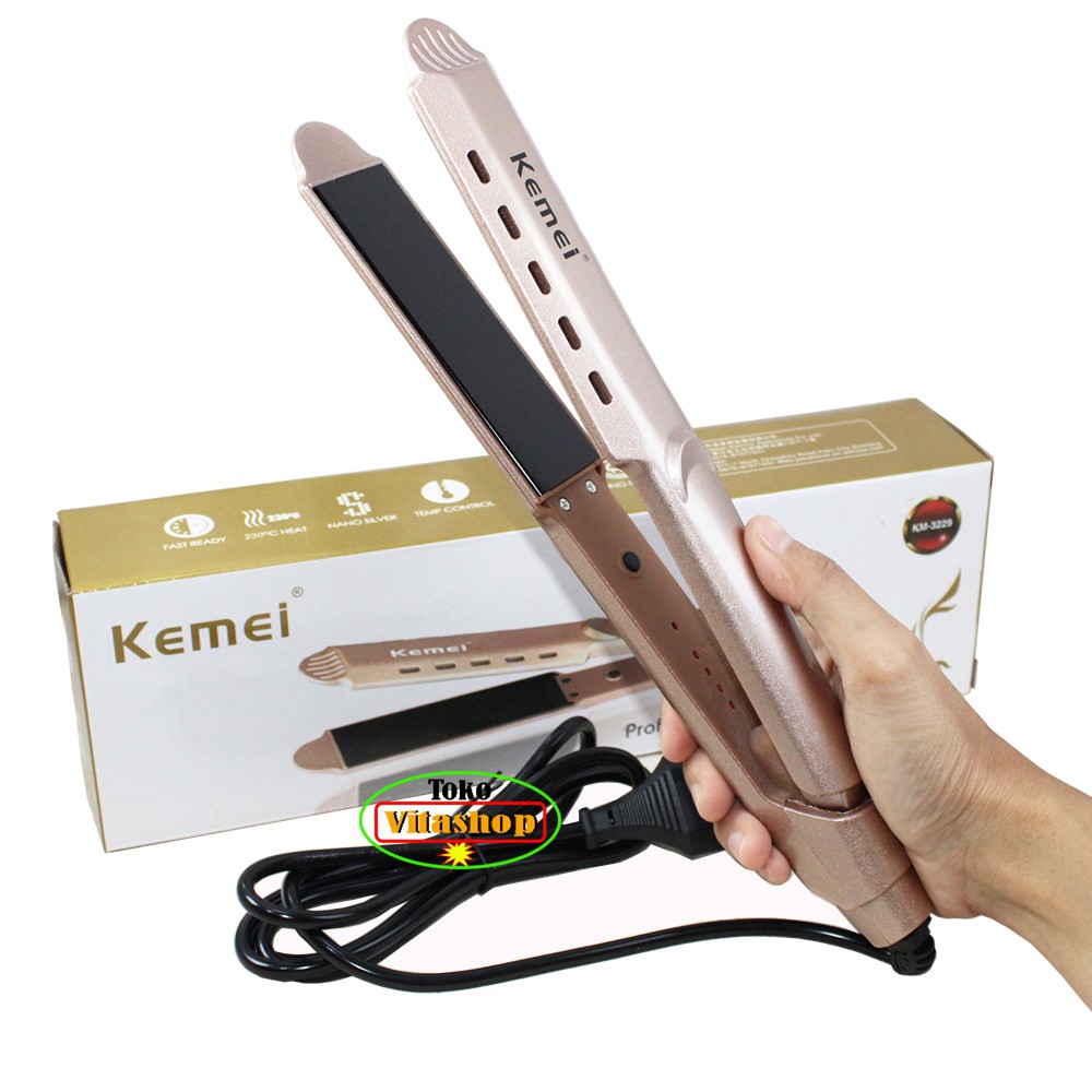 Catokan Rambut Suhu Kemei KM-3229 Catok Alat Pelurus Rambut Plat Slim