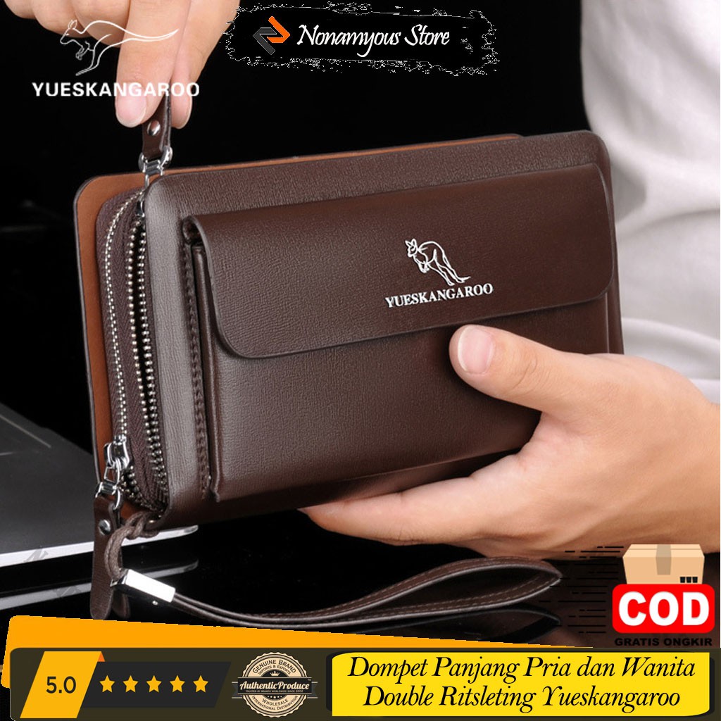 [ORIGINAL] Yueskangaroo Dompet Panjang Kulit Resleting Import Pria dan Wanita Long Wallet Unisex Double Zipper Business Style