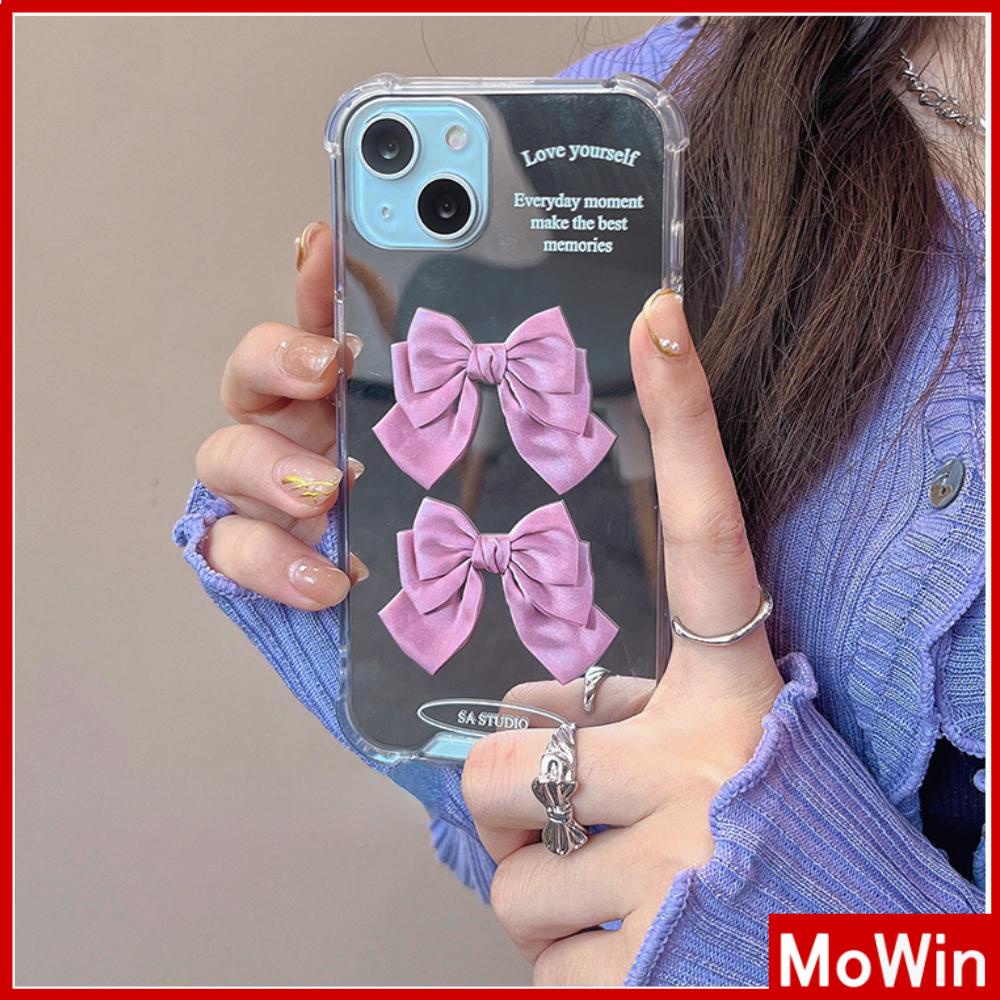 iPhone Case Acrylic Reflective Mirror Airbag Shockproof Protection Camera Pink Bow Cute Style Compatible with iPhone 11 iPhone 13 Pro Max iPhone 12 Pro Max iPhone 7 Plus iPhone xr