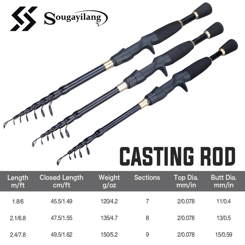 Sougayilang 1.8-2.4m Telescopic Fishing Rod Ultralight Spinning/Casting Fishing Rod Carbon Fiber Fishing Tackle Joran Pancing