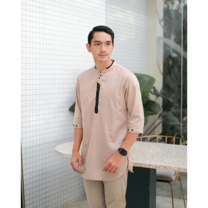 Baju Koko Kurta Pakaian Muslim seri Warna cream dan milo coklat susu