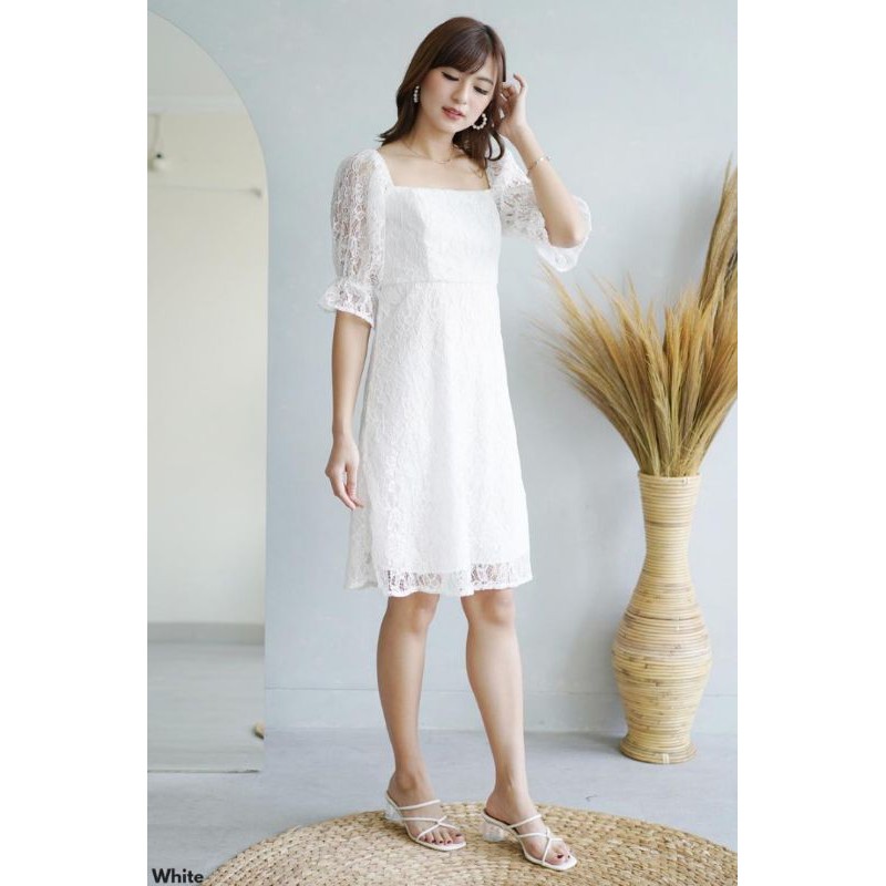 dress brukat midi lengan balon