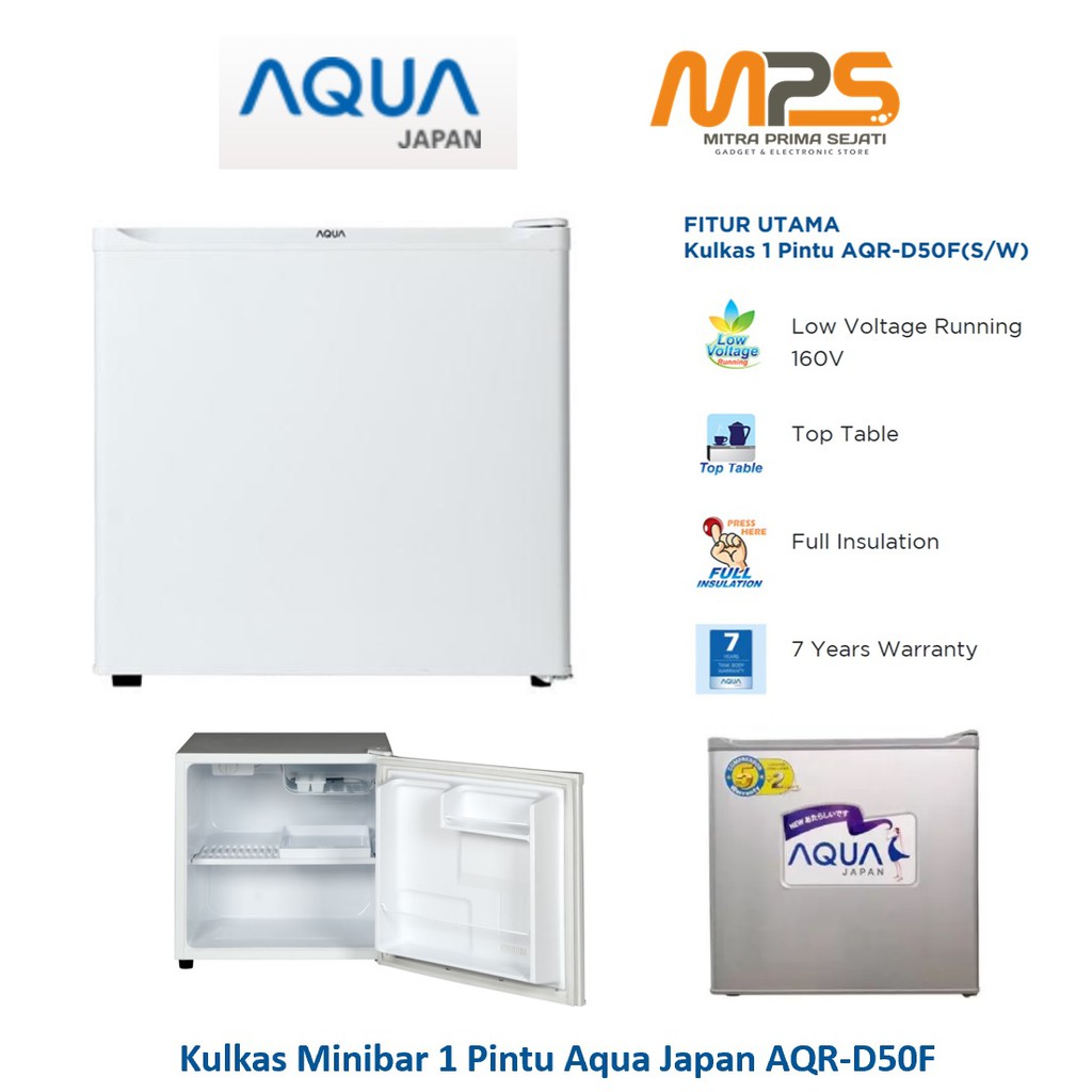 Kulkas Portable Minibar 1 Pintu Aqua Japan AQR-D50F (W/S) - 50 L