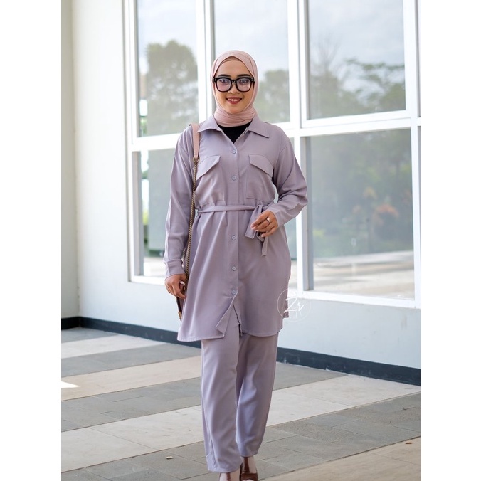 SETELAN KEMEJA / TUNIK KHANZA ALIZA ADINA by ZR original one set atasan celana busana muslim muslimah outfit terbaru crincle wanita busui