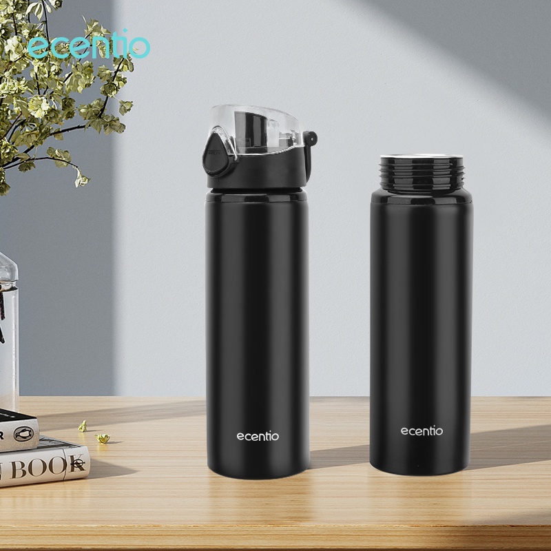 ecentio &amp; FOODI 750ml hitam Aluminum botol minum anti tumpah olahraga sepeda Hitam with cap/tumbler botol minum 750ml botol air black portable/bottle minum sepeda Hitam