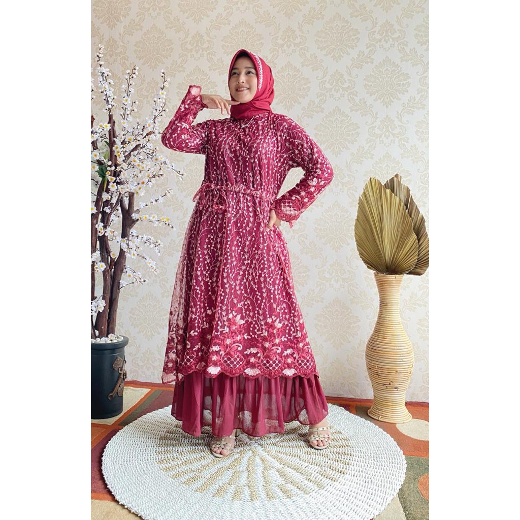 dress sabrina dan mutiara brokat full ori by mercy collection gamis muslim pesta hajatan mewah