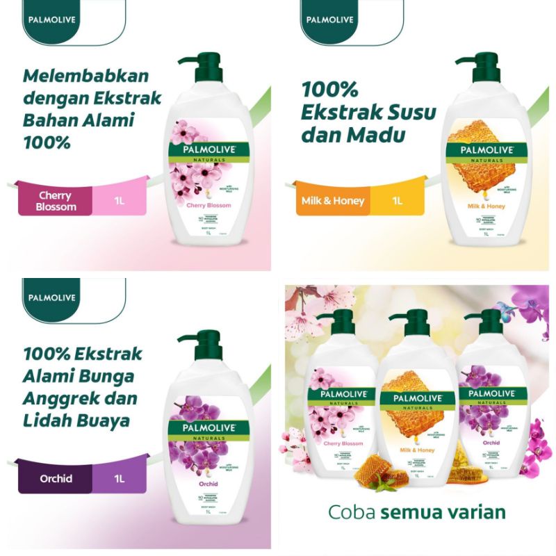 Palmolive Naturals Shower Gel 1L Milk &amp; Honey / Cherry Blossom - Orchid Sabun Mandi Cair 1 Liter