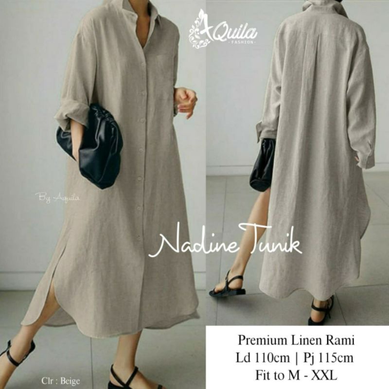 Atasan Wanita Terbaru Nadine Tunik Dress Maxi Jumbo Bigsize Oversize Busui Bahan Linen