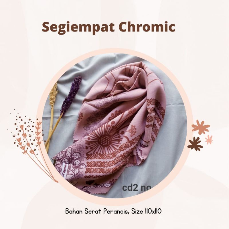 Jilbab Kerudung Segiempat Motif Chromic Ukuran 110x110 Bahan Serat Perancis Brand Azzura Scarf